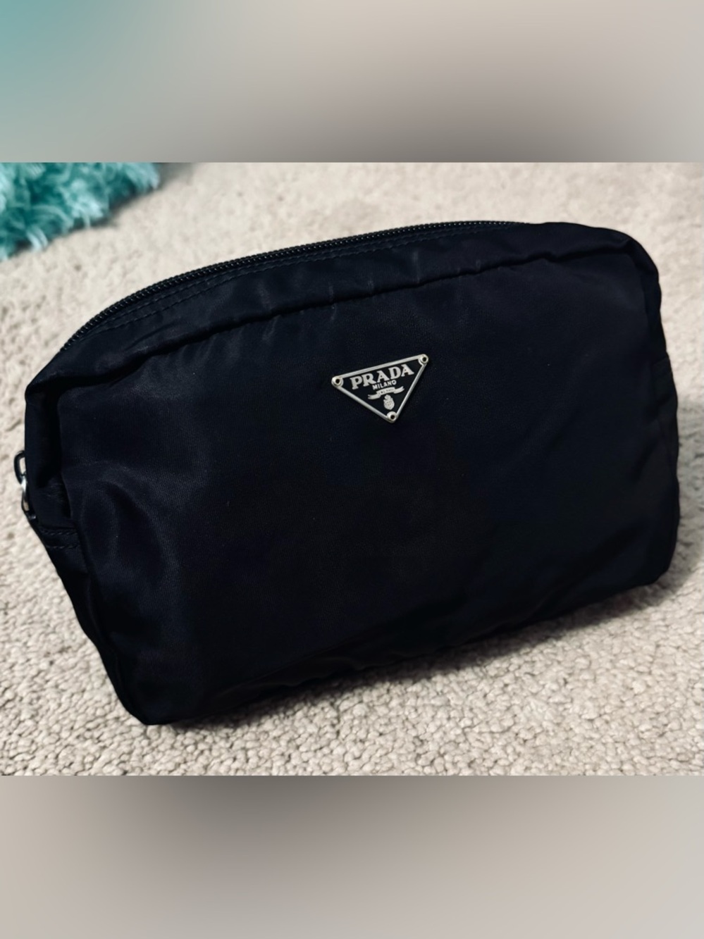 Prada AUTHENTIC Vintage Tessuto Nylon Black Logo Triangle Pouch Case Makeup Bag - Picture 4 of 16
